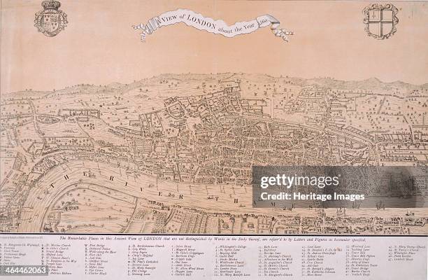 Map of London in c1560, lower margin contains a key.