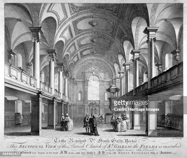 Sectional view of the Church of St Giles in the Fields, Holborn, London, 1753.