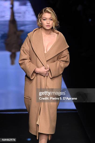 Gigi Hadid walks the runway at the Max Mara show during the Milan Fashion Week Autumn/Winter 2015 on February 26, 2015 in Milan, Italy.