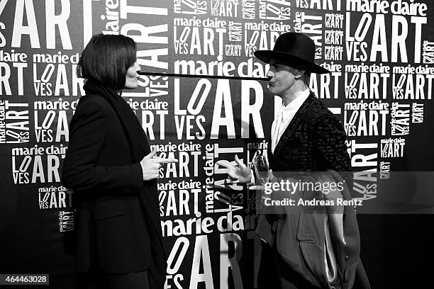 General view of the atmosphere at the 'Marie Claire Loves Art, Celebrating 20 Italian Artists' Exhibition Opening on February 25, 2015 in Milan,...