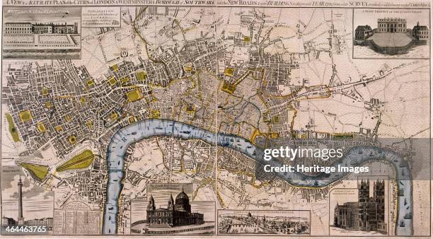 Map of London, 1798. Map of the City of Westminster, City of London, River Thames, Lambeth, Southwark and surrounding areas, 1798. Top left view...