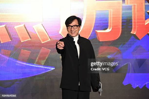 Jackie Chan attends press conference of "Dragon Blade" on February 26, 2015 in Beijing, China.