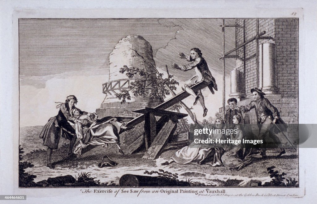 'The Exercise of See Saw', Vauxhall Gardens, Lambeth, London, c1745. Artist: Anon