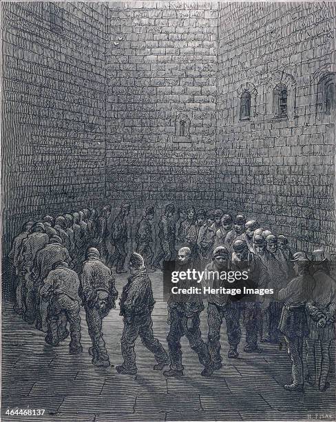 'Newgate-Exercise Yard', 1872. View of prisoners excercising at Newgate Prison, Old Bailey, London. Taken from London: A Pilgrimage by Blanchard...