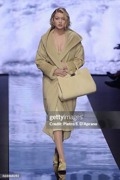 Gigi Hadid walks the runway at the Max Mara show during the Milan Fashion Week Autumn/Winter 2015 on February 26, 2015 in Milan, Italy.