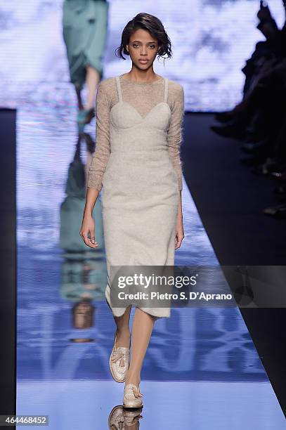 Model walks the runway at the Max Mara show during the Milan Fashion Week Autumn/Winter 2015 on February 26, 2015 in Milan, Italy.