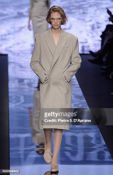 Model walks the runway at the Max Mara show during the Milan Fashion Week Autumn/Winter 2015 on February 26, 2015 in Milan, Italy.