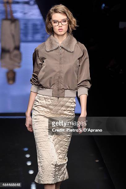 Model walks the runway at the Max Mara show during the Milan Fashion Week Autumn/Winter 2015 on February 26, 2015 in Milan, Italy.