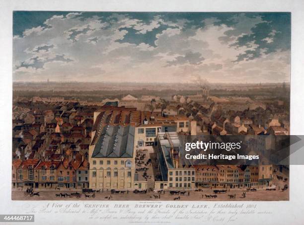 The Genuine Beer Brewery, Golden Lane, London, 1807. Bird's-eye view of the brewery, established in 1804.