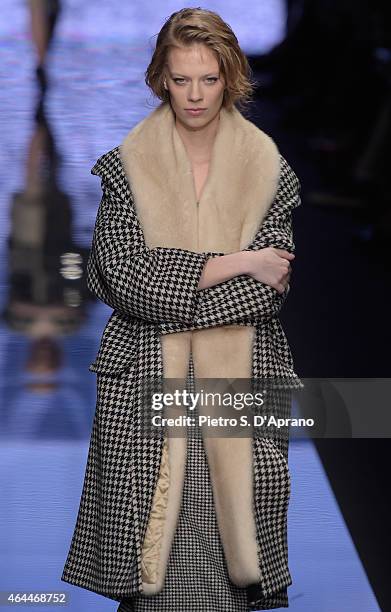 Model walks the runway at the Max Mara show during the Milan Fashion Week Autumn/Winter 2015 on February 26, 2015 in Milan, Italy.