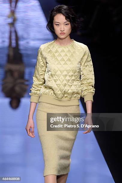 Model walks the runway at the Max Mara show during the Milan Fashion Week Autumn/Winter 2015 on February 26, 2015 in Milan, Italy.