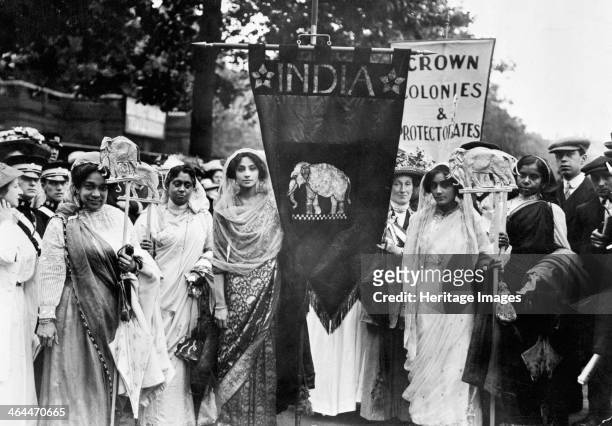 Indian suffragettes on the Women's Coronation Procession, London, 17th June 1911. Mrs Fisher Unwin, who had links with India, was in charge of this...