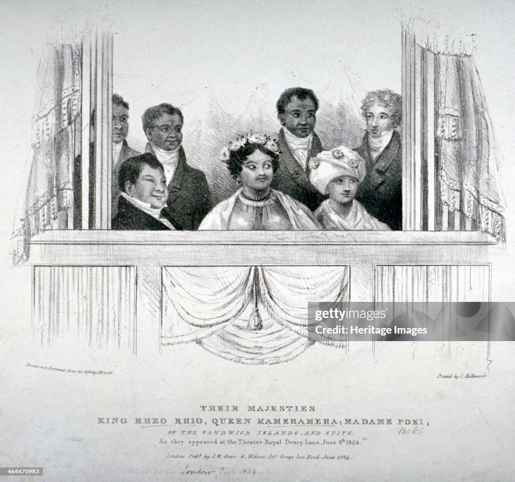 Members of the Hawaiian royal family at the Theatre Royal, Drury Lane, London, 1824. Artist: Anon