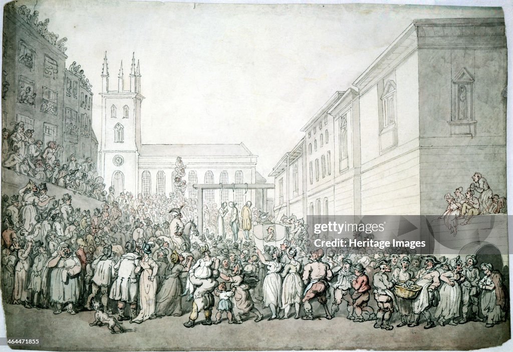 A public execution at Newgate, London, late 18th century. Artist: Thomas Rowlandson