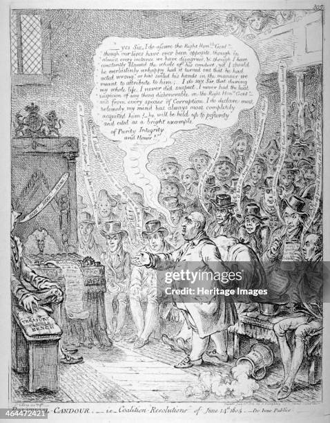 'Political candour - ie Coalition resolutions of June 14th 1805...', 1805. Charles James Fox makes a speech in the House of Commons. William Pitt the...