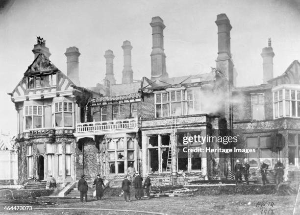 The house of Mr Arthur du Cros at St Leonards, Hastings, burnt down by suffragettes, 1913. The smoking ruins of the house which was burnt on 14th...