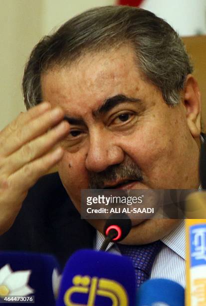 Iraqi Finance Minister Hoshyar Zebari speaks during a press conference during which he is expected to address the contentious issue of revenue...