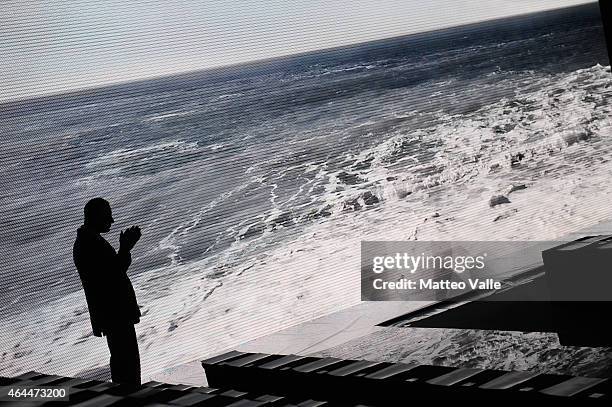 General view of the runway ahead of the Max Mara show during the Milan Fashion Week Autumn/Winter 2015 on February 26, 2015 in Milan, Italy.