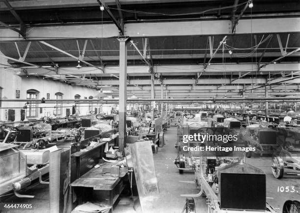 Rolls-Royce Silver Ghosts under construction, Derby, c1912. Rows of these hand-built cars at various levels of completion. Rolls-Royce opened their...