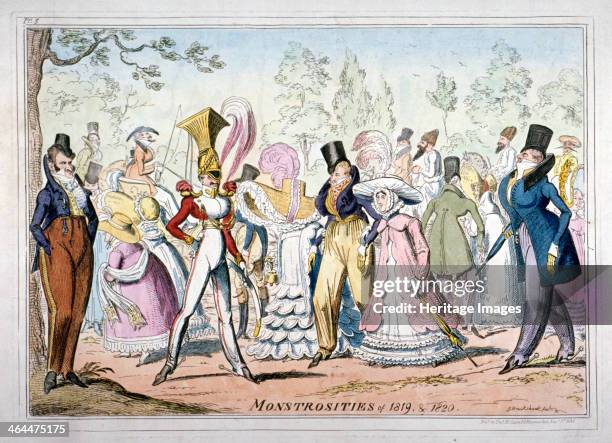 'Monstrosities of 1819, and 1820', 1835. Candies and dandyzettes promenade in a park.