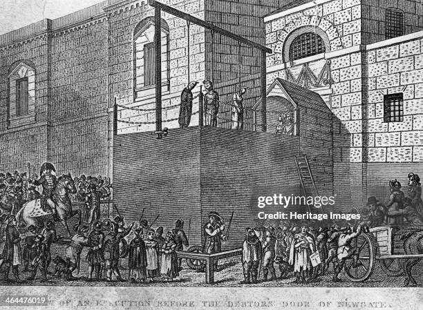 An execution before the debtor's door at Newgate Prison, London, c1809.