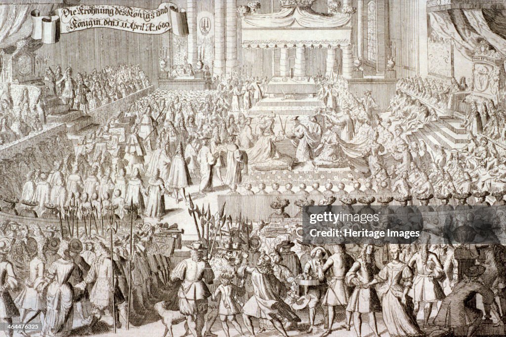 Coronation of William III and Mary II in Westminster Abbey, London, 1689. Artist: Anon