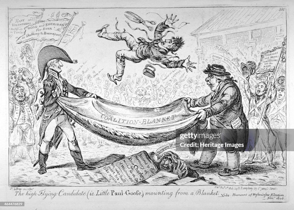 'The high-flying candidate, (ie Little Paul-Goose), mounting from a blanket', 1806. Artist: James Gillray