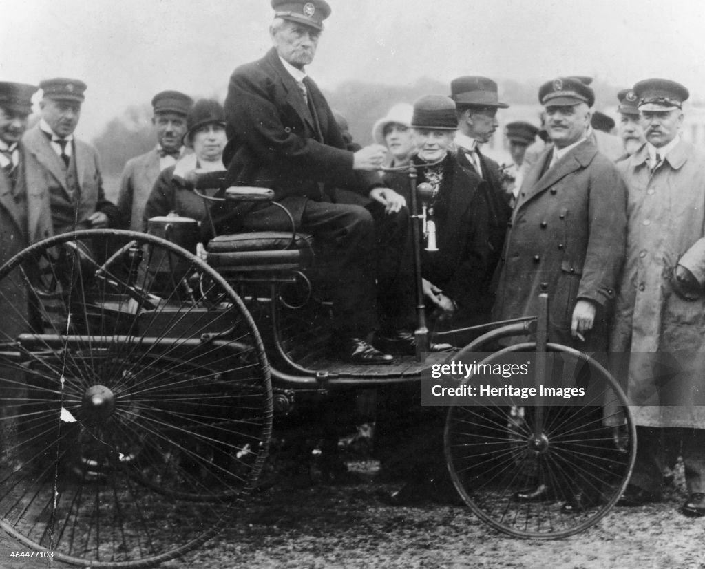 Karl Benz in his Benz motor car, 1886. On 3rd July 1886 Benz showed ...