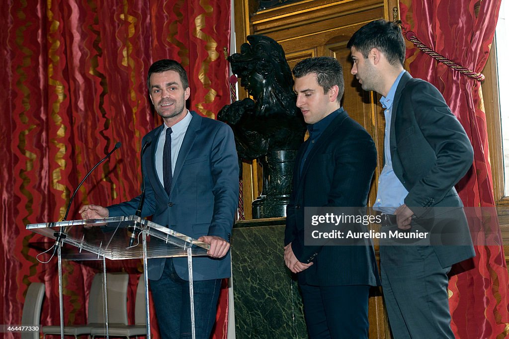 Bruno Julliard, First Deputy Mayor of Paris Receives Brian Chesky, Founder And CEO Of Airbnb At Paris City Hall