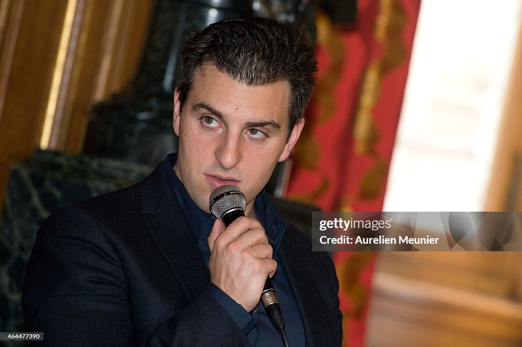 Bruno Julliard, First Deputy Mayor of Paris Receives Brian Chesky, Founder And CEO Of Airbnb At Paris City Hall