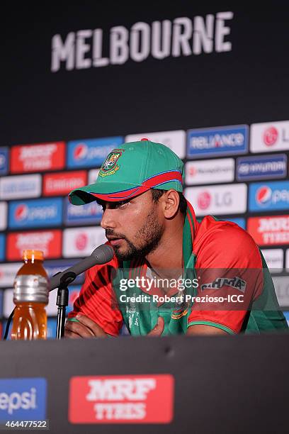 Mashrafe Mortaza of Bangladesh speaks to media during the 2015 ICC Cricket World Cup match between Sri Lanka and Bangladesh at Melbourne Cricket...