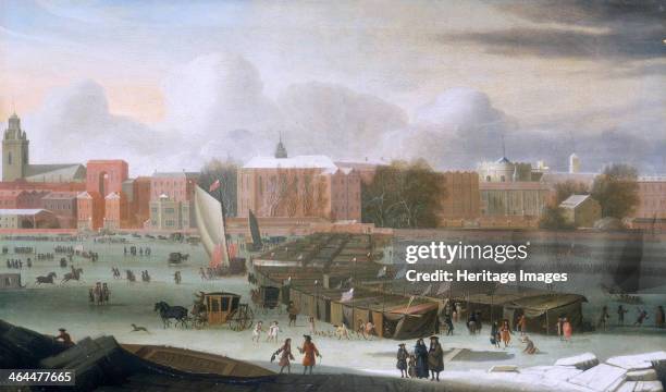 Frost Fair on the Thames at Temple Stairs', c1684. This fair, one of several built on the frozen Thames during severe winters, was exceptional in...