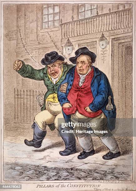 'Pillars of the Constitution: Three o'Clock and a Cloudy Morning', 1809. Richard Sheridan, the famous playwright and Whig politician and the Charles...