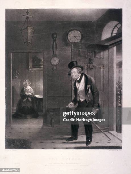 'The Spirit. 'Thou comest in such a questionable Shape'', 1845. A man entering his house, the worse for drink after attending the anniversary dinner...