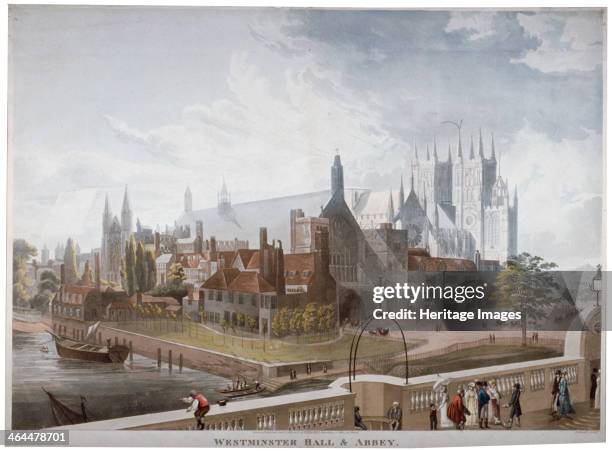 View of Westminster Hall and Abbey, from Westminster Bridge, London, 1819.