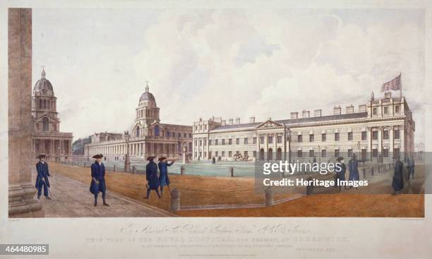 View of Greenwich Hospital with residents in the foreground, London, 1830.