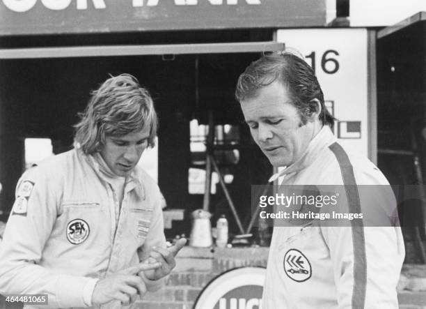 James Hunt with Charles Lucas, c1970. The charismatic British driver won 10 Grands Prix after suffering with uncompetitive cars early in his career,...