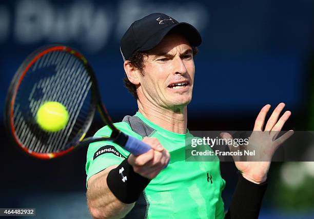 Andy Murray of Great Britain in action against Borna Coric of Croatia during their men's singles quarterfinal match of the ATP Dubai Duty Free Tennis...