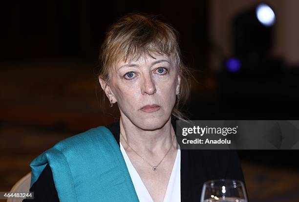 Nobel Peace Prize 1997 winner Jody Williams attends the 'Peace in the Middle East' conference under the title of 'impact of war on women and...