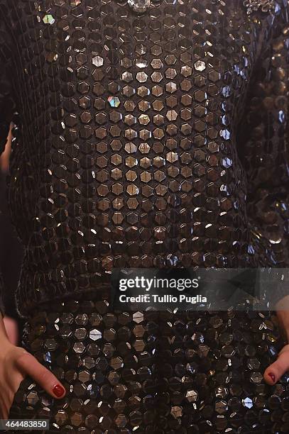 Model walks the runway at the Les Copains show during the Milan Fashion Week Autumn/Winter 2015 on February 26, 2015 in Milan, Italy.