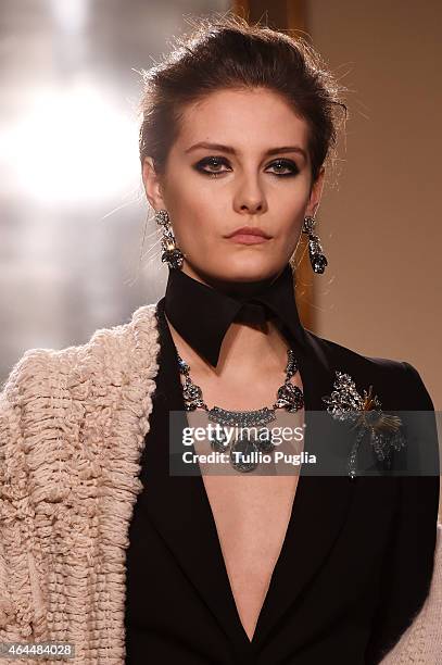 Model walks the runway at the Les Copains show during the Milan Fashion Week Autumn/Winter 2015 on February 26, 2015 in Milan, Italy.