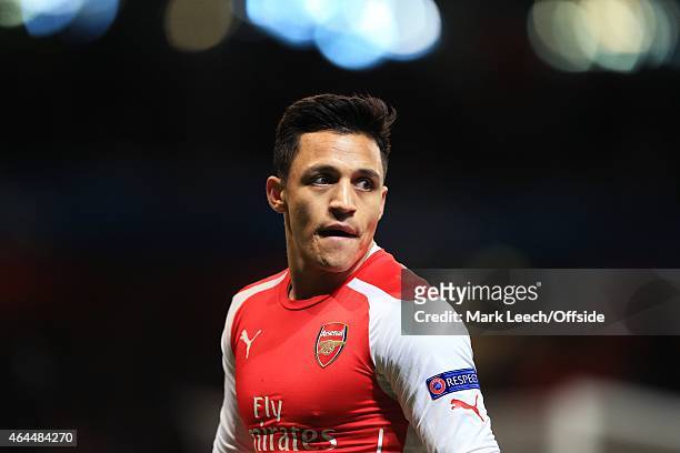 Alexis Sanchez of Arsenal during the UEFA Champions League round of 16, first leg match between Arsenal and Monaco at The Emirates Stadium on...