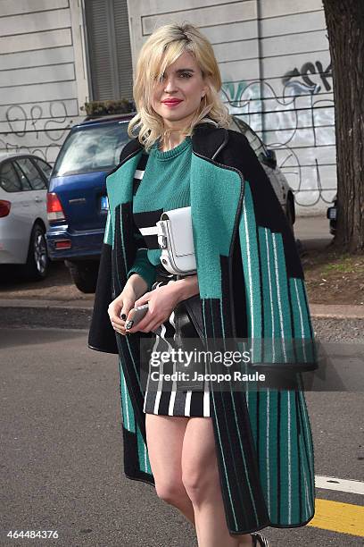 Cecile Cassel leaves the Fendi show during the Milan Fashion Week Autumn/Winter 2015 on February 26, 2015 in Milan, Italy.