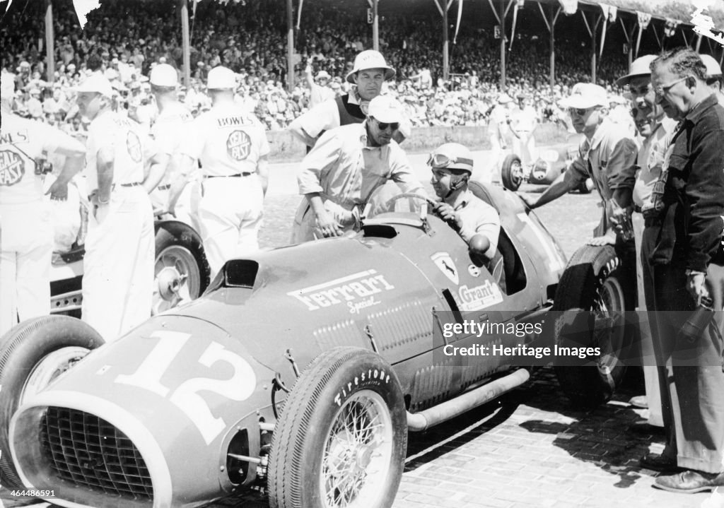 Alberto Ascari at the wheel of a 4.5 litre Ferrari, Indianapolis, 1952.