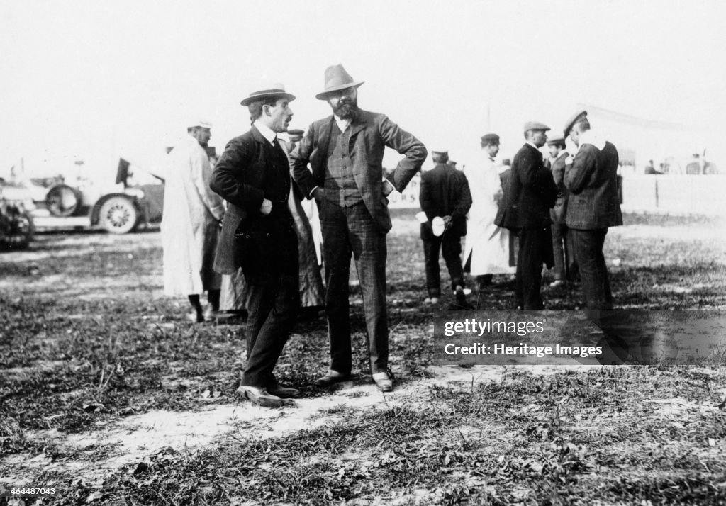 Louis Renault (to the left) and Edouard Michelin at the French Grand Prix, Dieppe, 1908.