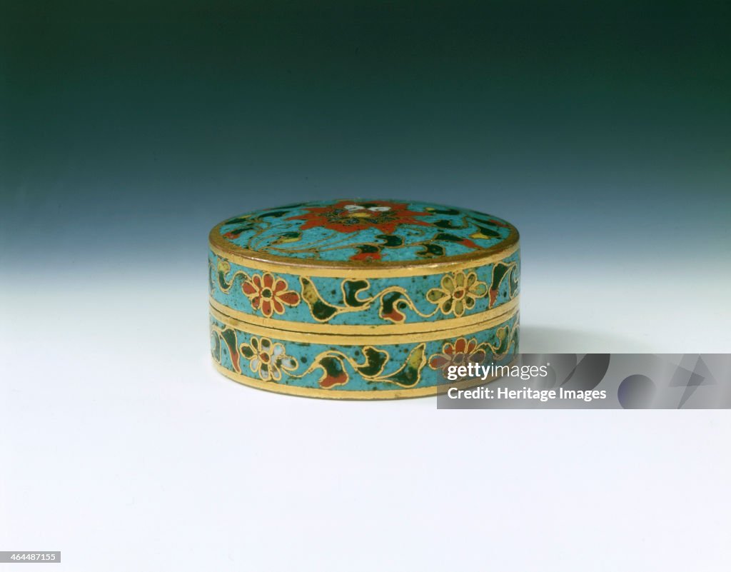 Cloisonne enamel covered box with lotus design, Ming dynasty, China, late 15th century.