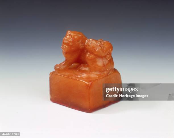 Tianhuang soapstone seal with Buddhist lion finial, Ming dynasty, China, probably 1st half of 17th century. A Tianhuang square seal of pleasant...