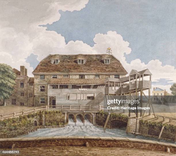 View of a flour mill at Isleworth, Middlesex, 1795. Isleworth is now in the London borough of Hounslow.