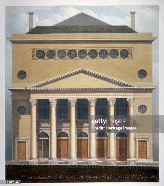 The new Theatre Royal, Haymarket, Westminster, London, 1821. The theatre opened on 4 July 1821. The building was designed by John Nash.