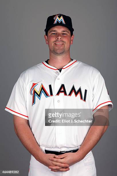 Vin Mazzaro of the Miami Marlins poses during Photo Day on Wednesday, February 25, 2015 at Roger Dean Stadium in Jupiter, Florida.